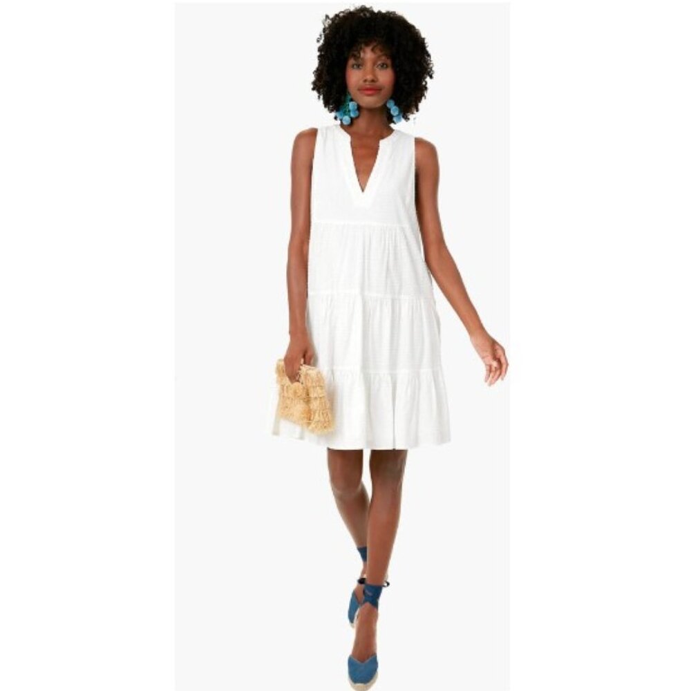 Tuckernuck White Sleeveless V-Neck Tiered Mini Dress